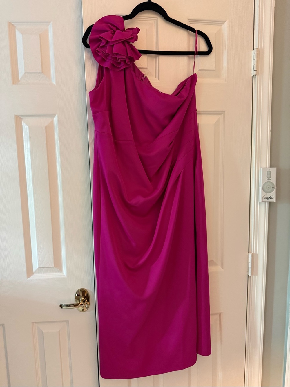 Fuchsia One-Shoulder Cocktail Dress with Floral Accent